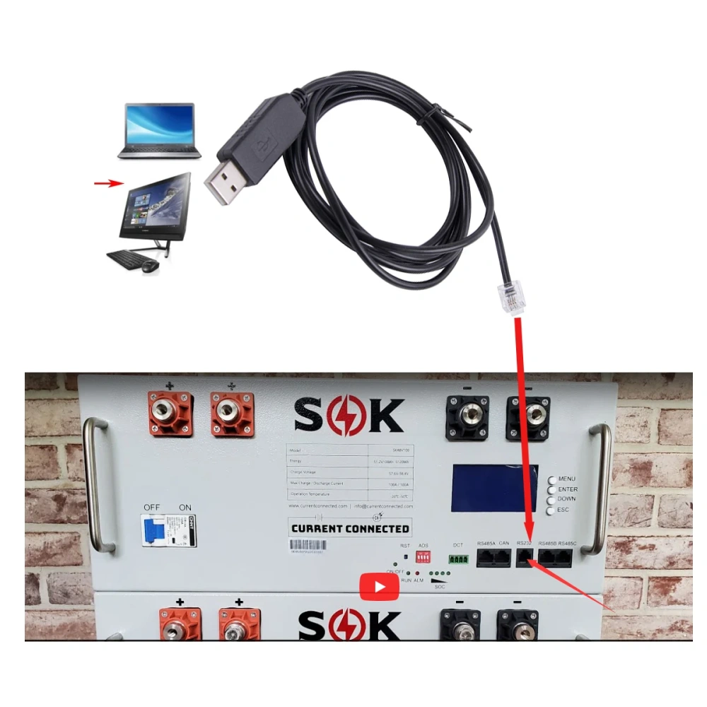 SOK Solar Battery Inverter BMS FT232RL USB RJ11 Serial Converter Cable - Programming Tool for Electronics