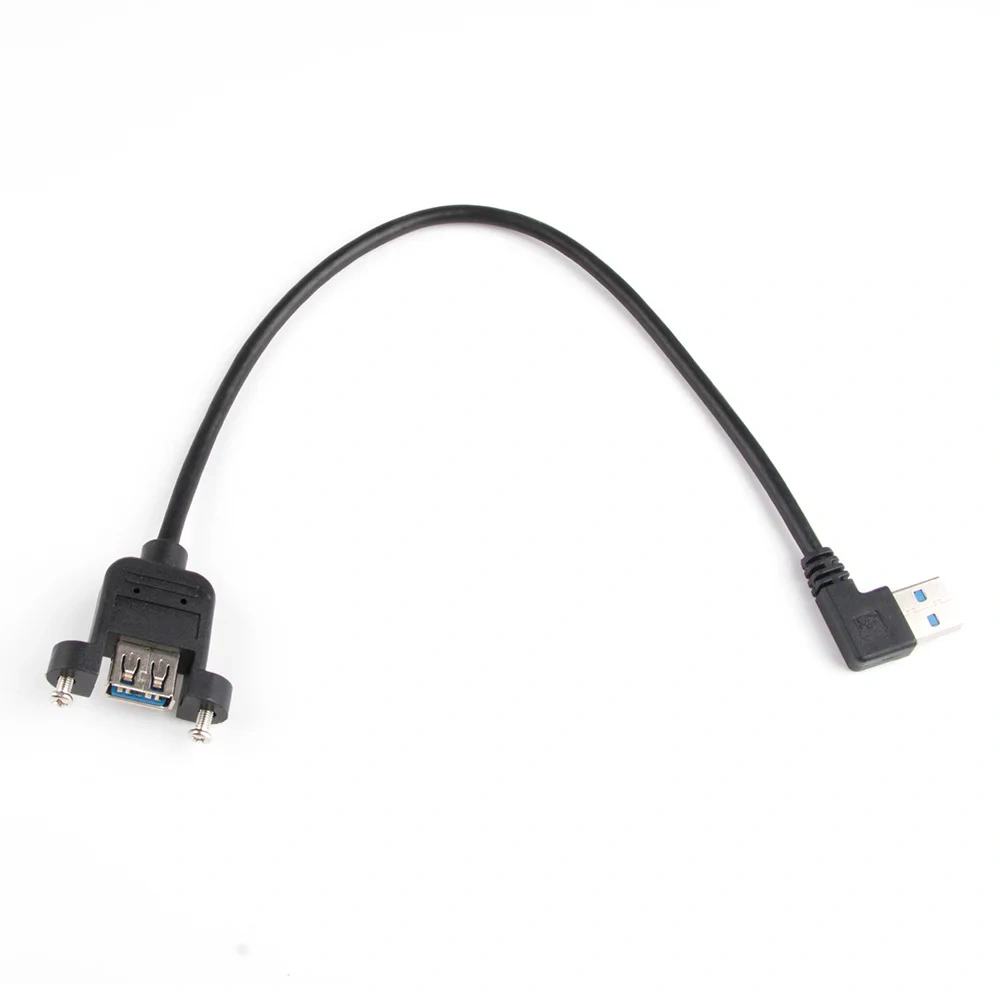 USB 3.0 cable USB3.0 A Male to Female Jack Panel Mount with screws to A Male Right Angled Extension Cable Blue Black 50cm