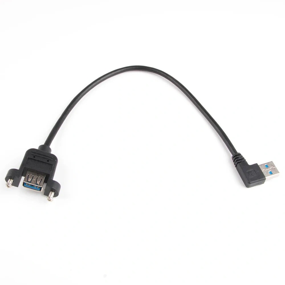 USB 3.0 cable USB3.0 A Male to Female Jack Panel Mount with screws to A Male Right Angled Extension Cable Blue Black 50cm