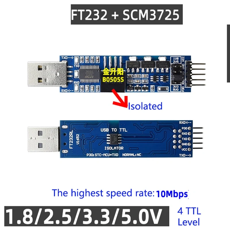 FTDI CP2102 CH340 USB TTL 1.8V 2.5V 3.3V 5V UART Level Isolated Serial Converter Adatper
