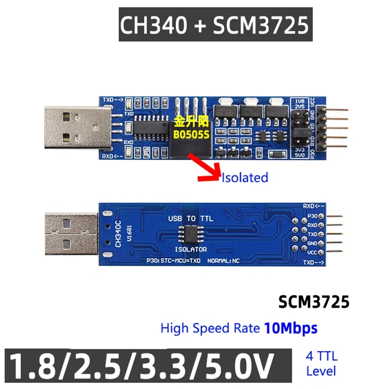 FTDI CP2102 CH340 USB TTL 1.8V 2.5V 3.3V 5V UART Level Isolated Serial Converter Adatper