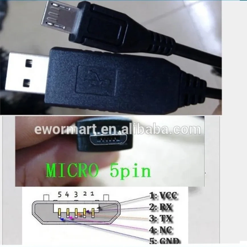 PL2303 USB to Micro USB 5Pin RS232 Serial Converter Console Adapter Cable
