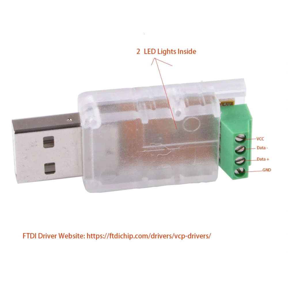 FTDI USB to RS485 Serial Converter Adapter With Data A B GND VCC Pinout Assignment 4Pin 2.54mm Terminal Block