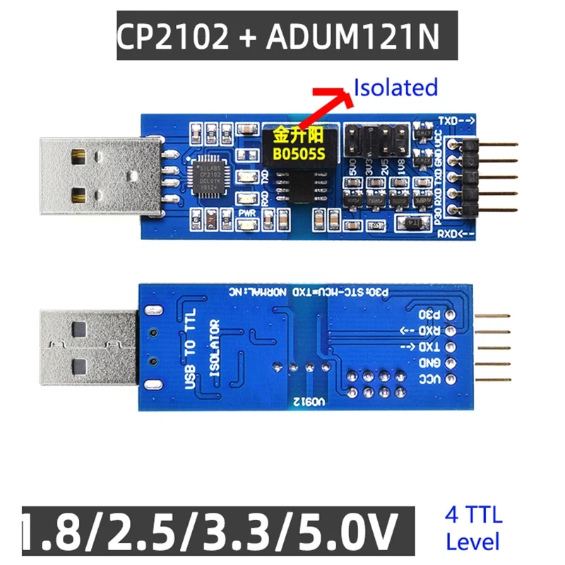FTDI CP2102 CH340 USB TTL 1.8V 2.5V 3.3V 5V UART Level Isolated Serial Converter Adatper