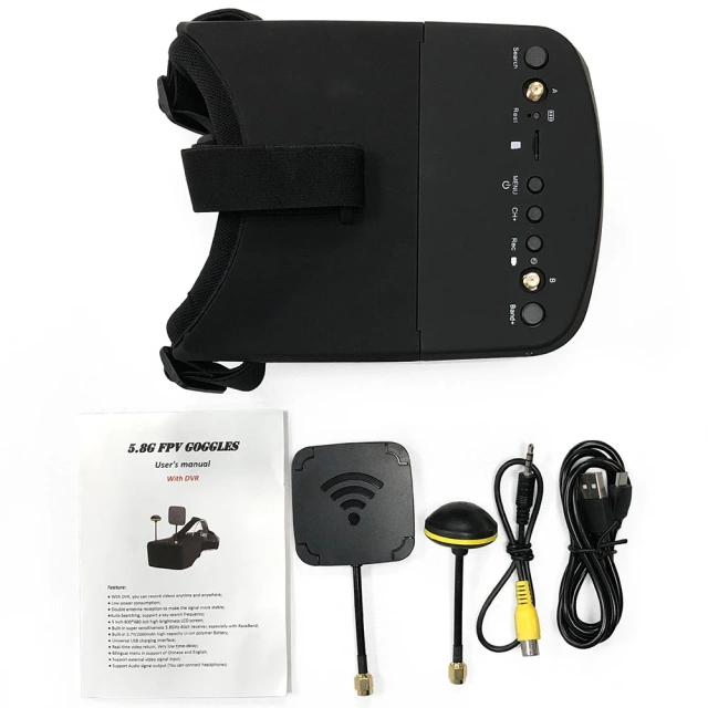 9IMOD 5.8G 40通道 FPV LS-800D 眼镜，5英寸高清液晶屏，16:9显示比例，带DVR、双天线接收器，适用于遥控FPV飞行器