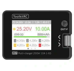 ToolkitRC M7 200W 10A DC balance charger and discharger, suitable for 1-6S lithium batteries, with voltage servo detector, ESC tester, receiver LCD screen and IPS display.,MY SHOP,ToolkitRC M7 200W 10A 直流平衡充放电器，适用于 1-6S 锂电池，带电压舵机检测器、电调测试仪、接收机液晶显示屏和 IPS 显示屏。