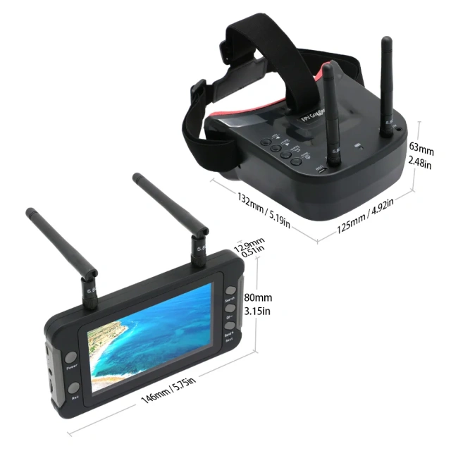 5.8G 40通道双天线FPV眼镜视频眼镜头戴式设备，配备4.3英寸液晶显示屏、NTSC/PAL制式DVR录像机和M8 800TVL摄像头