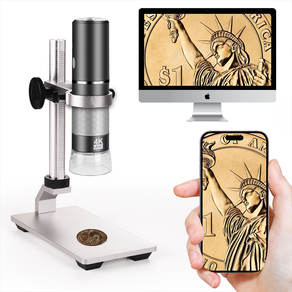 Mostanne 4K Microscope with Metal Pro Stand, Digital Microscope Camera 3840x2160 Resolution, 50X-1000X Magnification USB Microscope, Compatible with iPhone Android iPad PC
