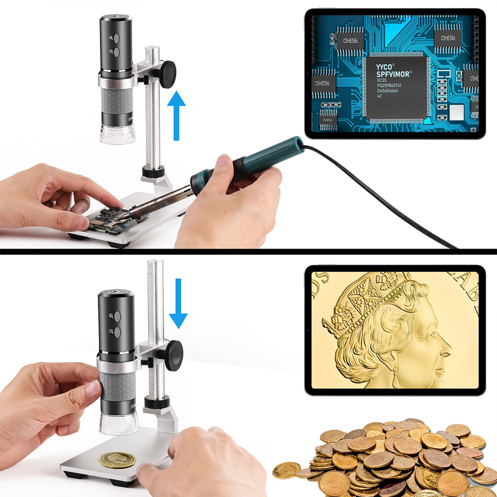 Mostanne 4K Microscope with Metal Pro Stand, Digital Microscope Camera 3840x2160 Resolution, 50X-1000X Magnification USB Microscope, Compatible with iPhone Android iPad PC