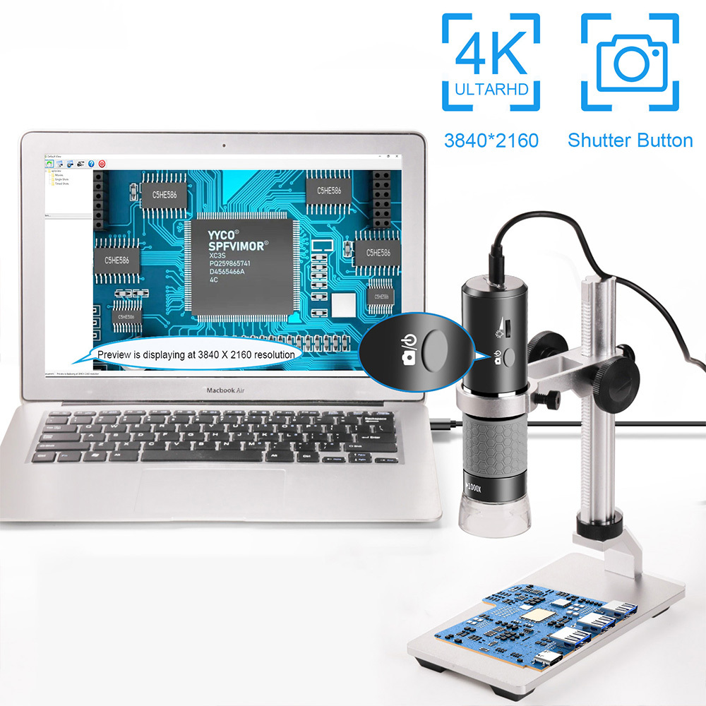 Mostanne 4K Microscope with Metal Pro Stand, Digital Microscope Camera 3840x2160 Resolution, 50X-1000X Magnification USB Microscope, Compatible with iPhone Android iPad PC