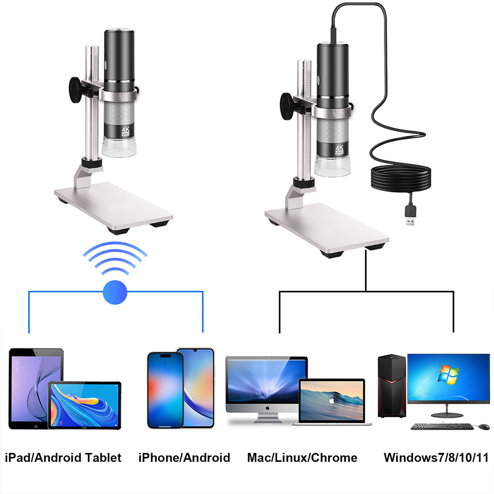 Mostanne 4K Microscope with Metal Pro Stand, Digital Microscope Camera 3840x2160 Resolution, 50X-1000X Magnification USB Microscope, Compatible with iPhone Android iPad PC