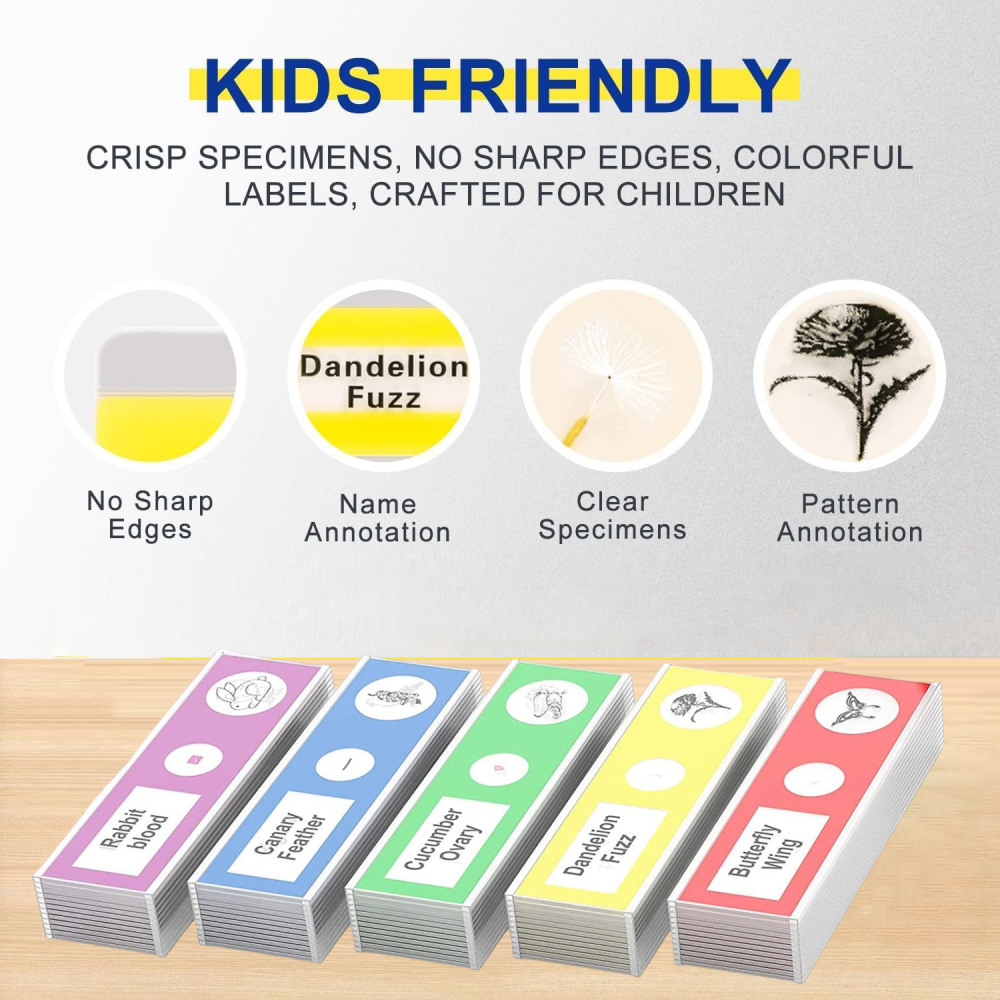 Prepared Microscope Slides for Kids, Microscope Specimen Slides with Plants Insects for Biology and Science Study, Microscope Accessories Slides Set for Kids