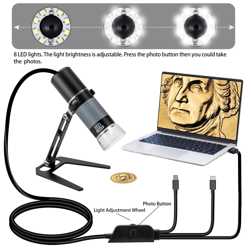 Mostanne 1080P Handheld Digital Microscope, 50-1000X Magnification Portable USB Microscope with Adjustable Stand, Compatible with iPhone Android Mac Windows PC