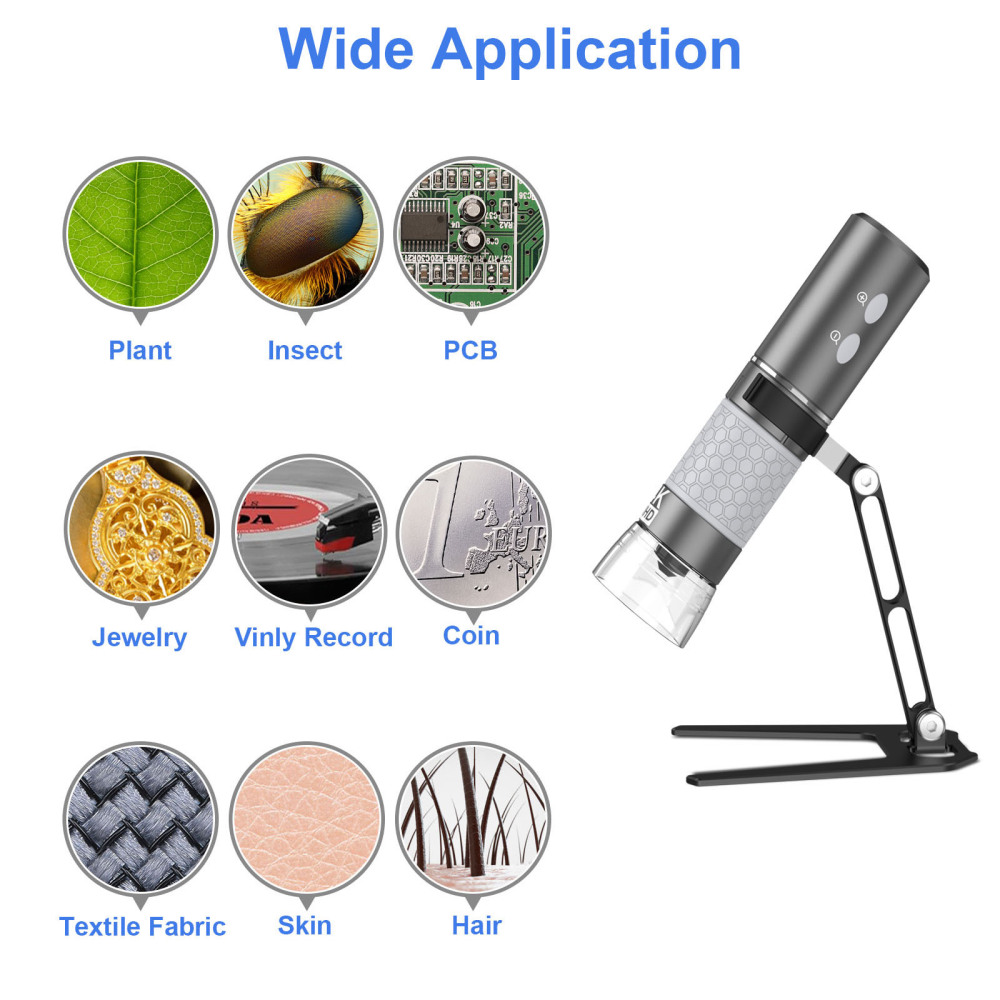 Mostanne WIFI Digital Microscope, Handheld 4K Microscope HD Camera 50X-1000X Magnification with Adjustable Stand, Compatible with Smartphones Tablets PC