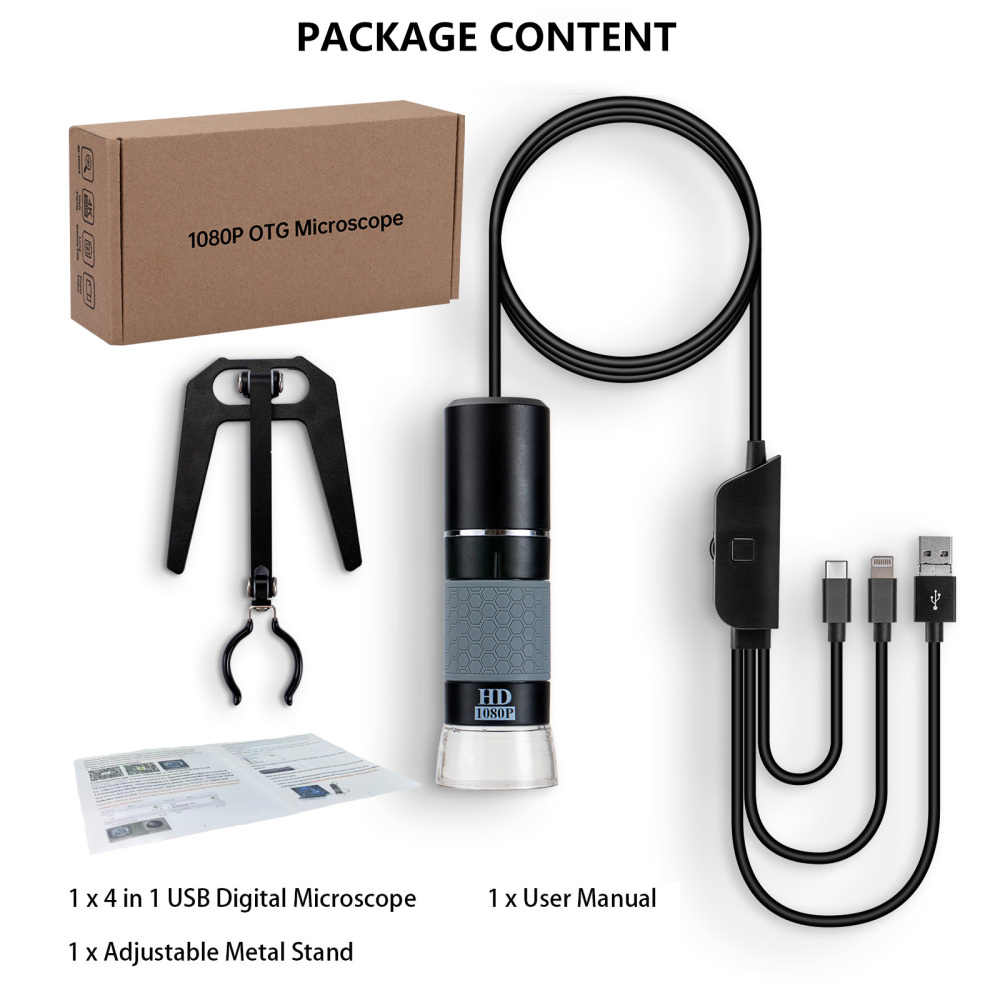 Mostanne 1080P Handheld Digital Microscope, 50-1000X Magnification Portable USB Microscope with Adjustable Stand, Compatible with iPhone Android Mac Windows PC