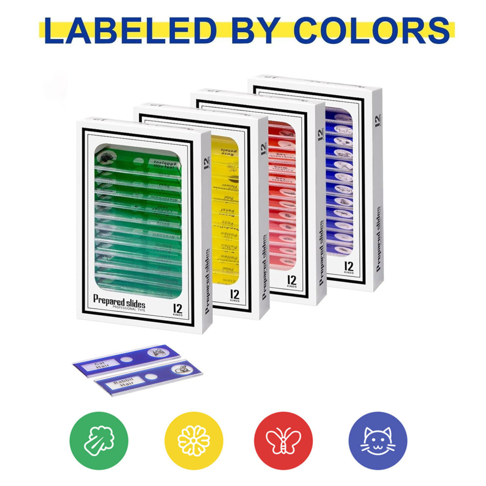 Prepared Microscope Slides for Kids, Microscope Specimen Slides with Plants Insects for Biology and Science Study, Microscope Accessories Slides Set for Kids