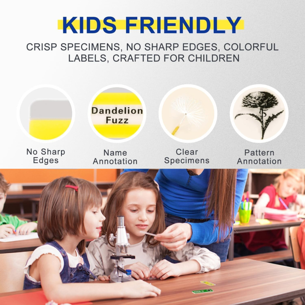 Prepared Microscope Slides for Kids, Microscope Specimen Slides with Plants Insects for Biology and Science Study, Microscope Accessories Slides Set for Kids