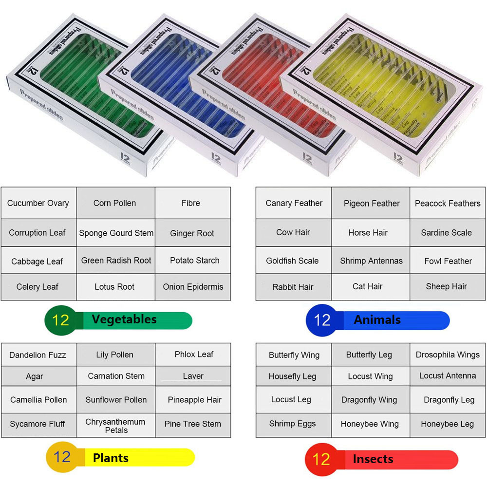 Prepared Microscope Slides for Kids, Microscope Specimen Slides with Plants Insects for Biology and Science Study, Microscope Accessories Slides Set for Kids