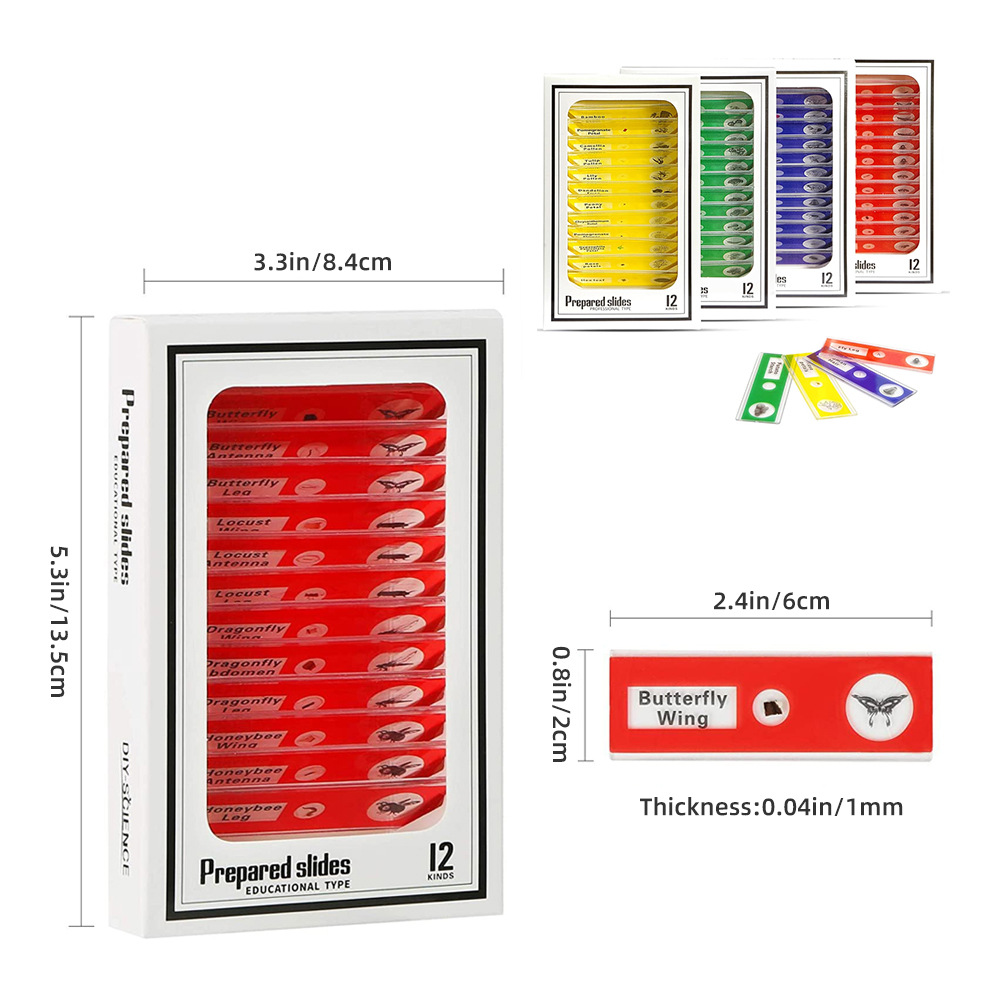 Prepared Microscope Slides for Kids, Microscope Specimen Slides with Plants Insects for Biology and Science Study, Microscope Accessories Slides Set for Kids