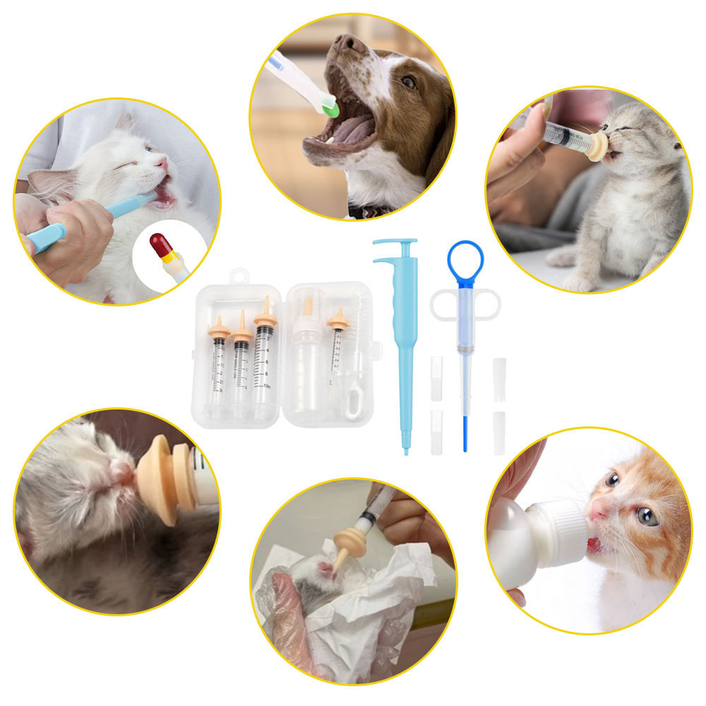 Dogs and Cats Pill Shooter, Food Medicine Dispenser Pet Feeding Kit, Pet Syringes and Bottle with Pacifiers, Suitable for Feeding Small and Large Pets