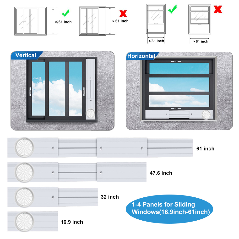 Portable Air Conditioner Window Vent Kit, Applicable for 5.1’’/5.9’’ Exhaust Hose, Adjustable Length for Sliding Vertical/Horizontal Window
