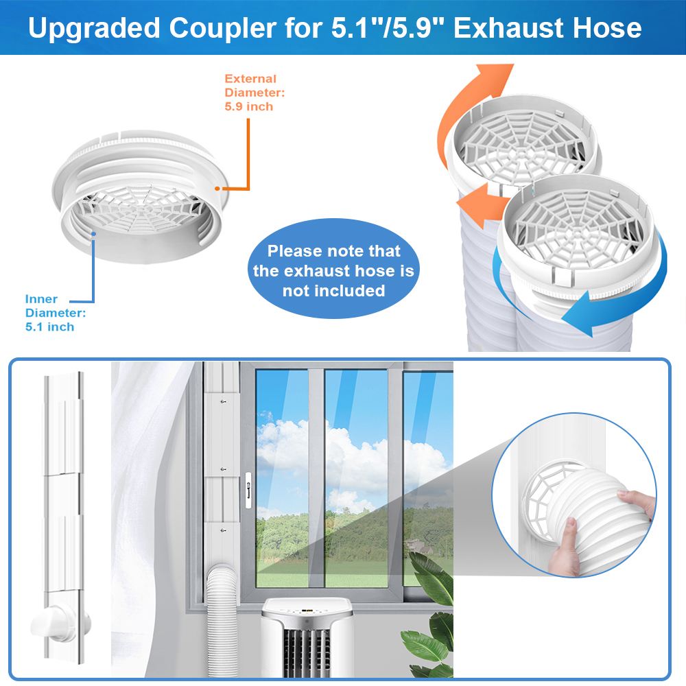 Portable Air Conditioner Window Vent Kit, Applicable for 5.1’’/5.9’’ Exhaust Hose, Adjustable Length for Sliding Vertical/Horizontal Window