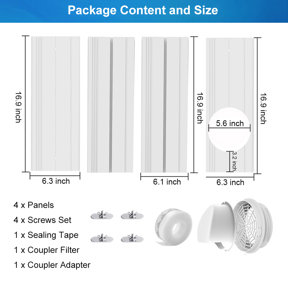 Portable Air Conditioner Window Vent Kit, Applicable for 5.1’’/5.9’’ Exhaust Hose, Adjustable Length for Sliding Vertical/Horizontal Window