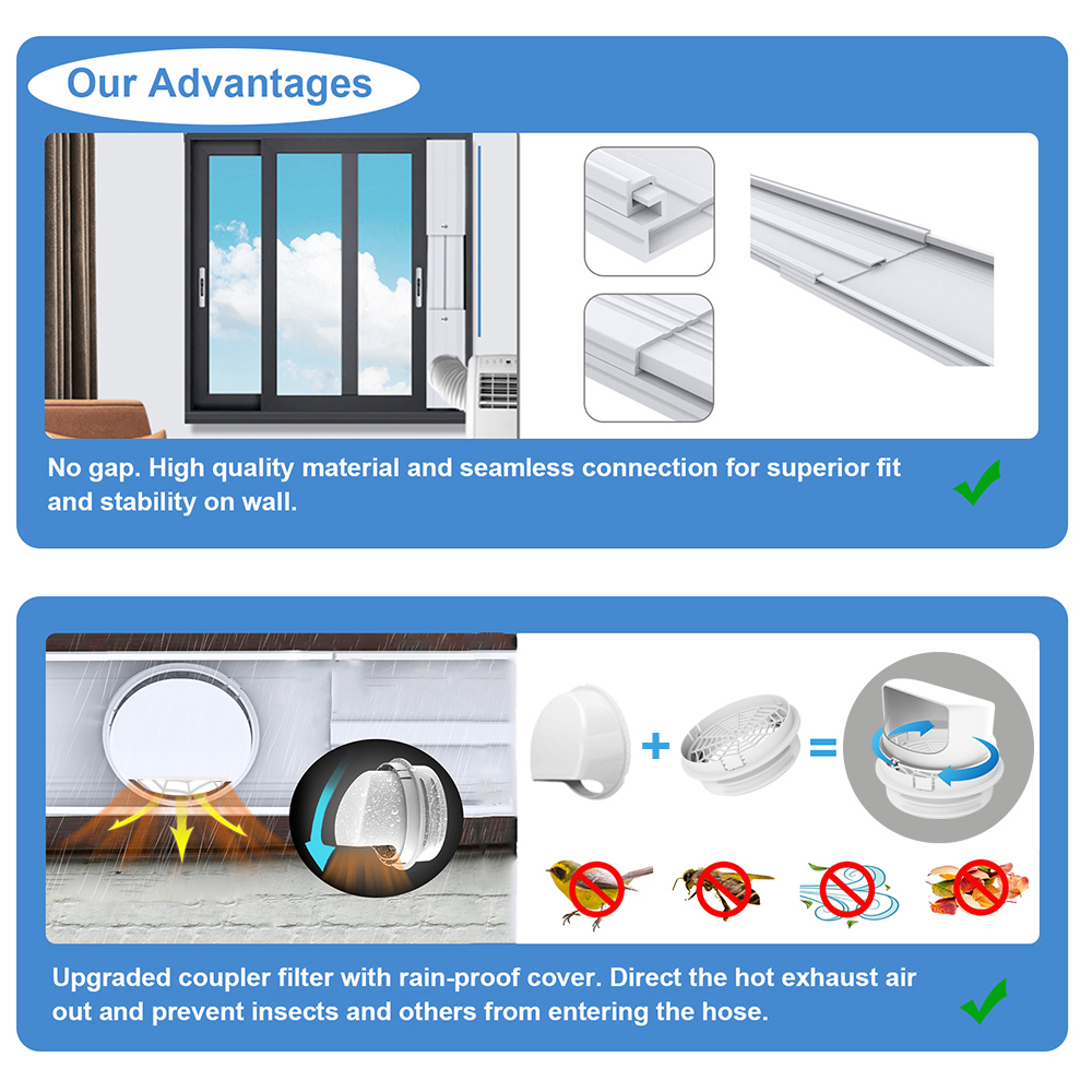 Portable Air Conditioner Window Vent Kit, Applicable for 5.1’’/5.9’’ Exhaust Hose, Adjustable Length for Sliding Vertical/Horizontal Window