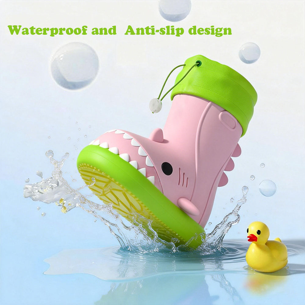 Cute Shark Rubber Rain Boots for Kids, Waterproof Beach Boots for Toddlers Boys and Girls Outdoor Playing