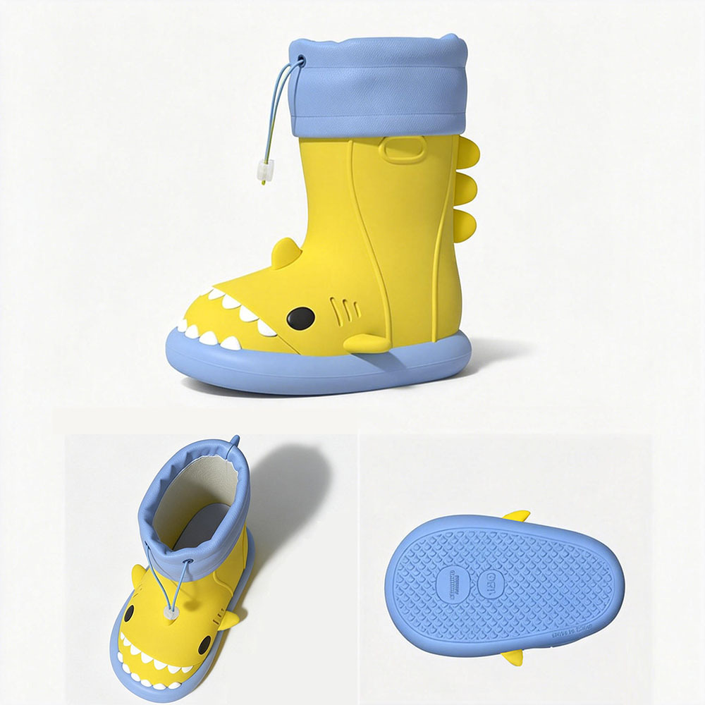 Cute Shark Rubber Rain Boots for Kids, Waterproof Beach Boots for Toddlers Boys and Girls Outdoor Playing