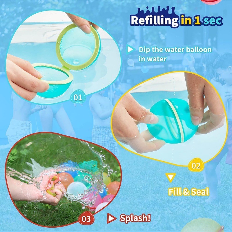 12 Packs Reusable Water Balloons for Kids, Water Quick Fill Summer Pool Beach Toys for Boys and Girls Outdoor Playing