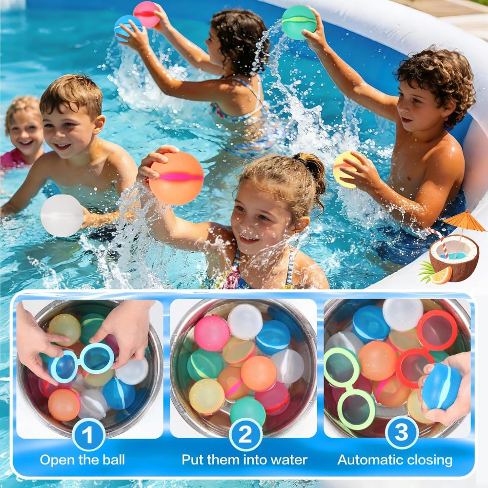 12 Packs Reusable Water Balloons for Kids, Water Quick Fill Summer Pool Beach Toys for Boys and Girls Outdoor Playing