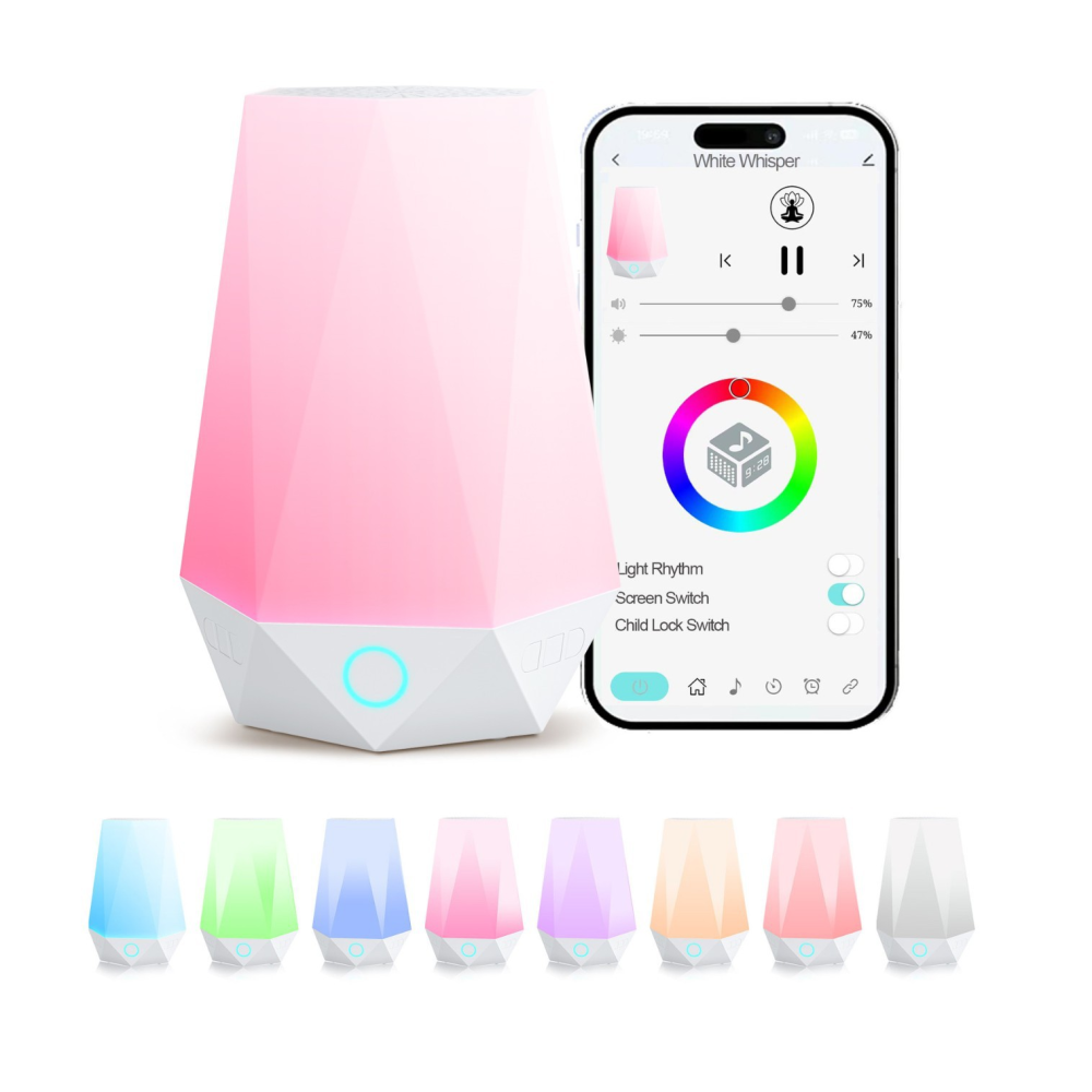 White Noise Machine for Baby Adult Sleeping with Night Light, Over 30 Authentic Nature Sounds Adjustable Dimmable Night Light
