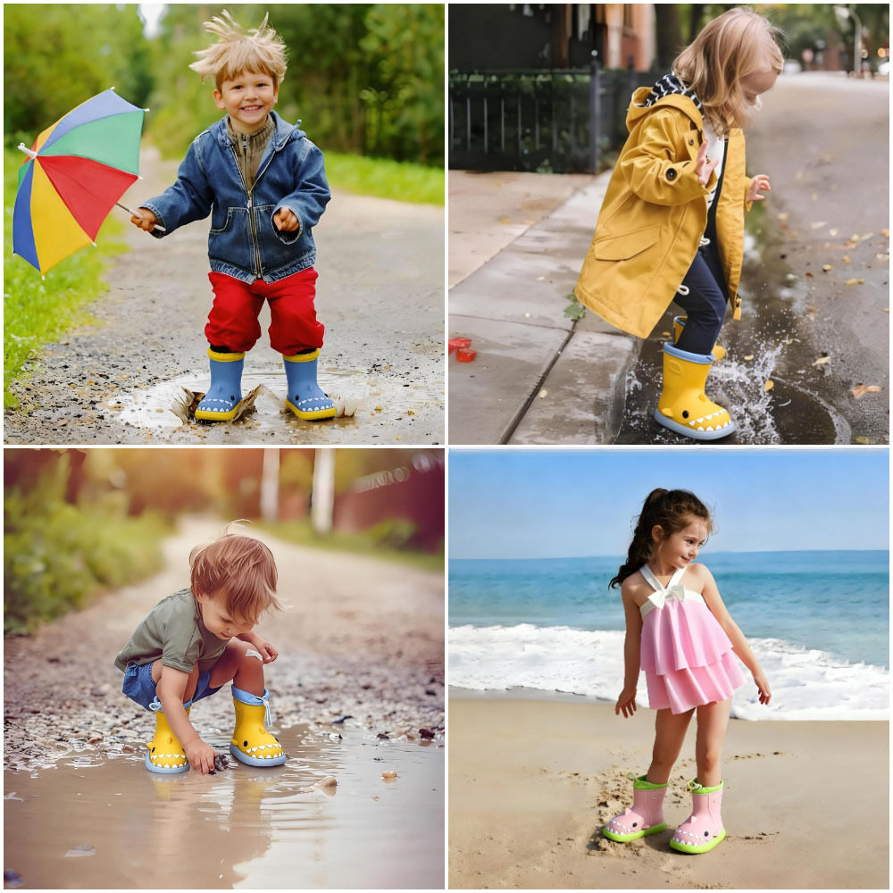 Cute Shark Rubber Rain Boots for Kids, Waterproof Beach Boots for Toddlers Boys and Girls Outdoor Playing