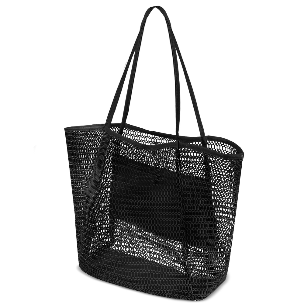 Casual Tote Beach Bag, Foldable Boho Shoulder Bag for Women, Large Capacity Mesh Bag for Shopping