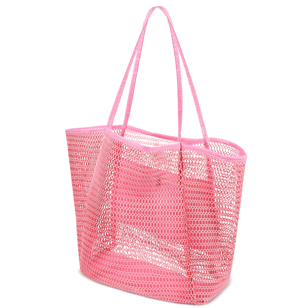 Casual Tote Beach Bag, Foldable Boho Shoulder Bag for Women, Large Capacity Mesh Bag for Shopping