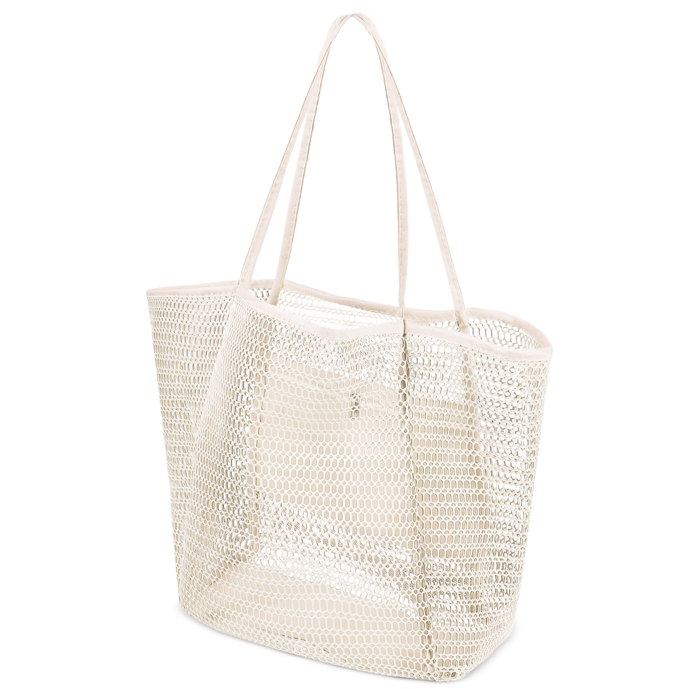 Casual Tote Beach Bag, Foldable Boho Shoulder Bag for Women, Large Capacity Mesh Bag for Shopping