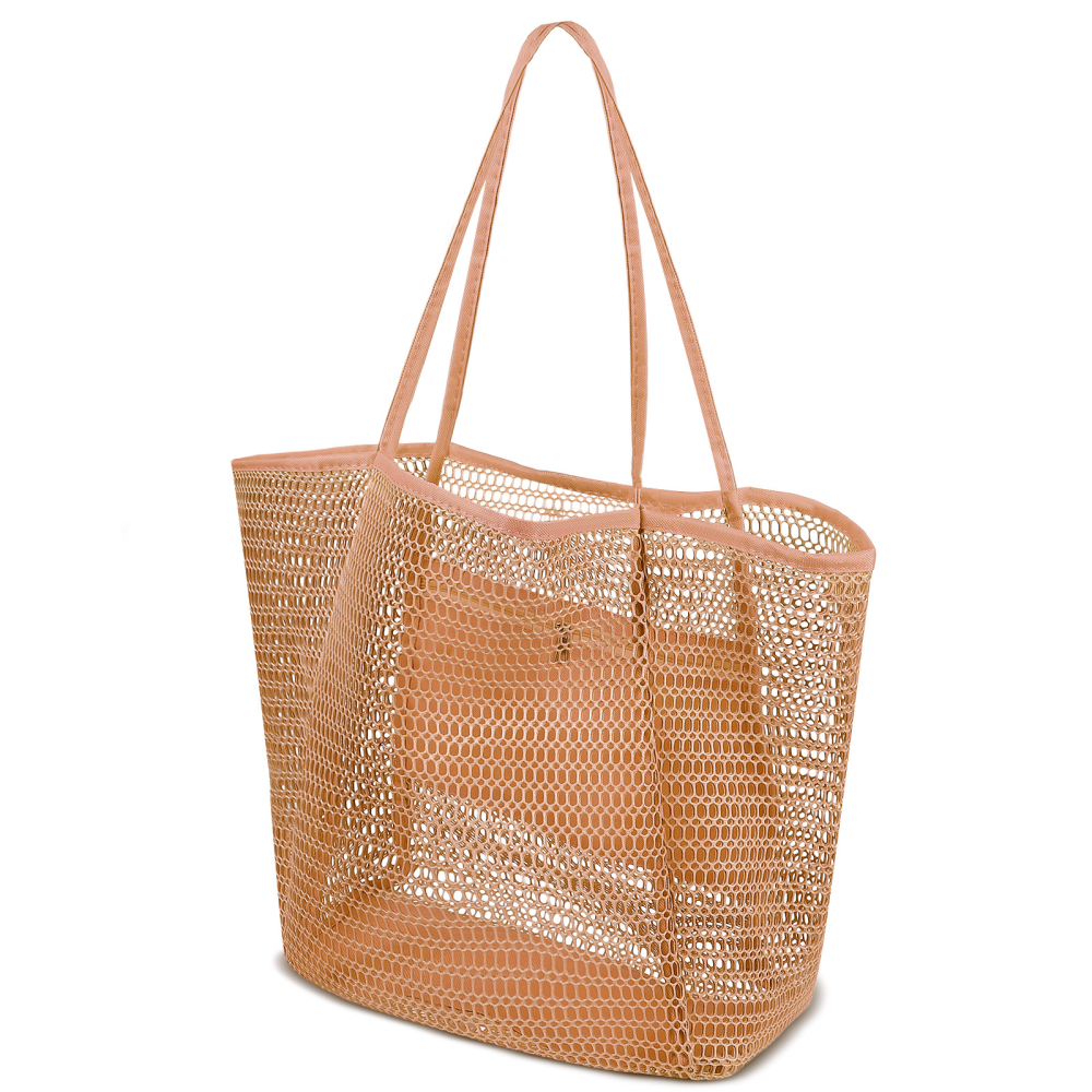 Casual Tote Beach Bag, Foldable Boho Shoulder Bag for Women, Large Capacity Mesh Bag for Shopping