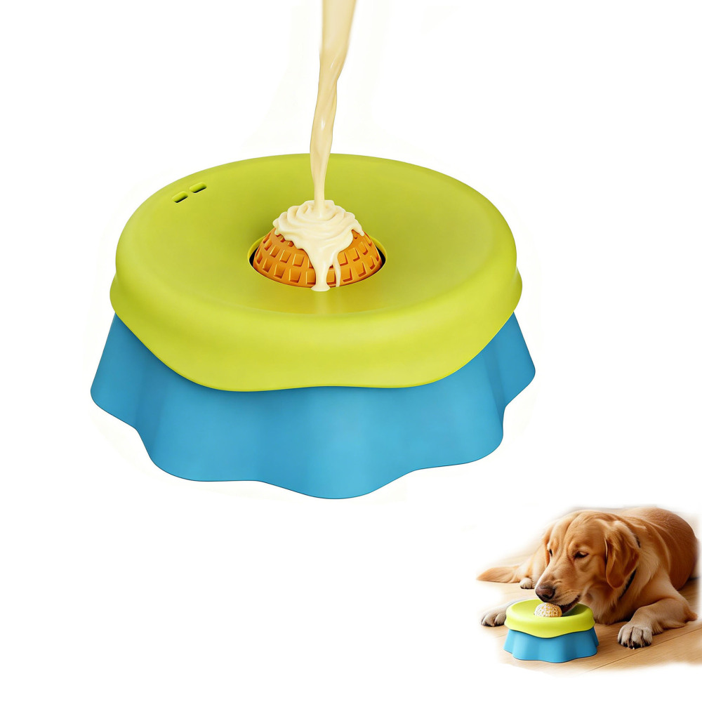 Dog Liquid Slow Feeder Bowl, Built-in Ball-Roll Yogurt Bone Broth Dog Lick Bowl, Pet Lick Toy, Choking Prevention and Dietary Supplement