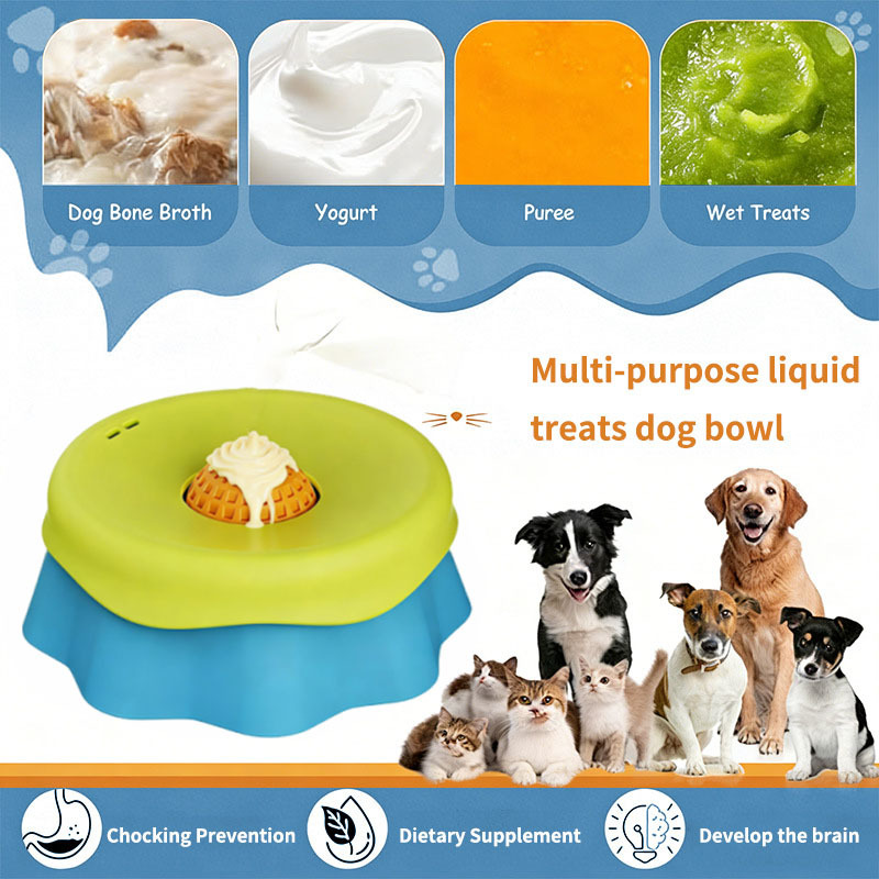 Dog Liquid Slow Feeder Bowl, Built-in Ball-Roll Yogurt Bone Broth Dog Lick Bowl, Pet Lick Toy, Choking Prevention and Dietary Supplement