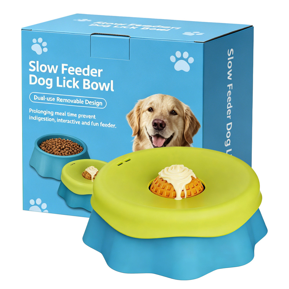 Dog Liquid Slow Feeder Bowl, Built-in Ball-Roll Yogurt Bone Broth Dog Lick Bowl, Pet Lick Toy, Choking Prevention and Dietary Supplement