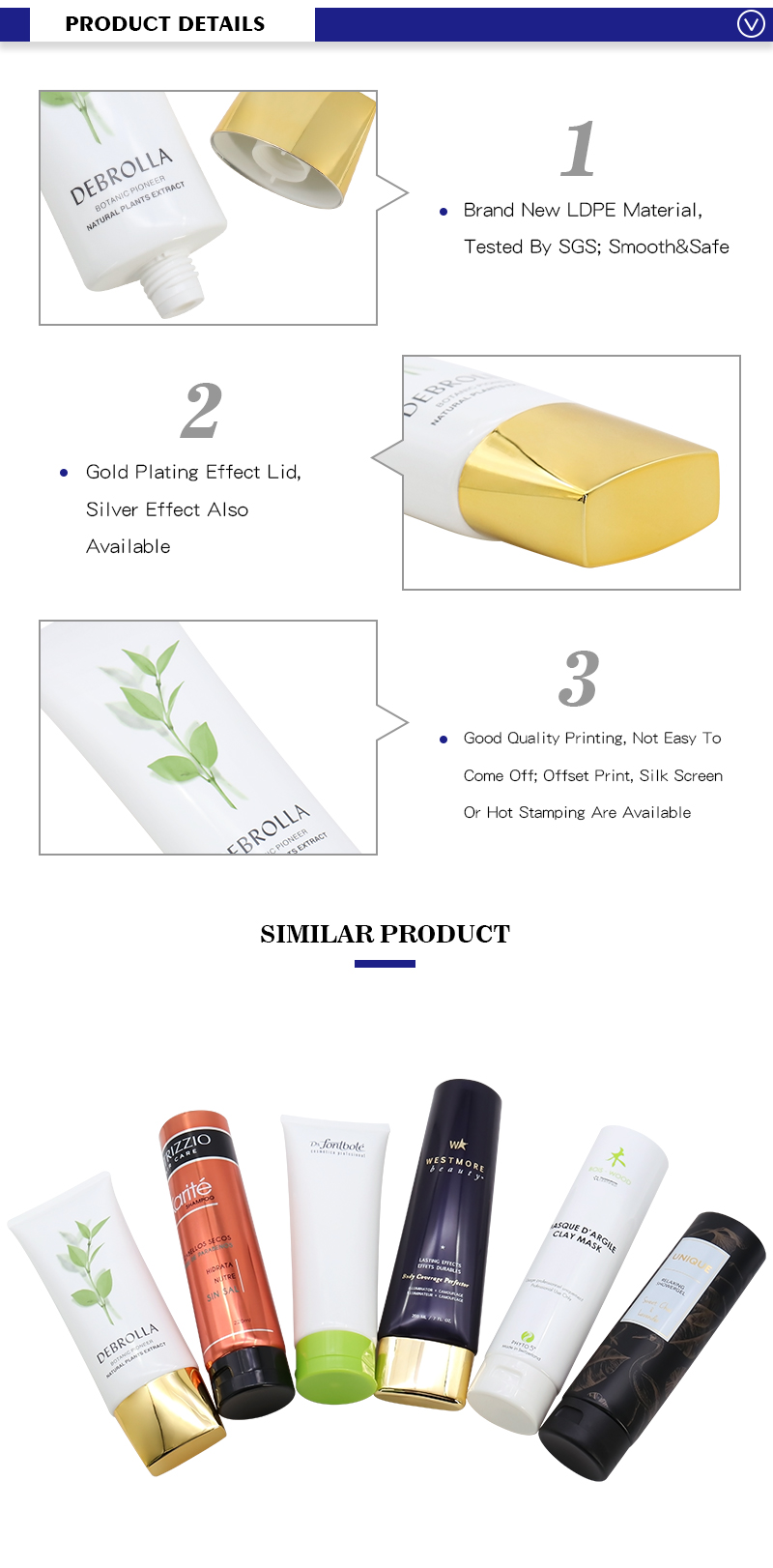 Flat Cosmetic Facial Wash Cream Tubes 250ml With Golden Cap , Hand Cream Packaging