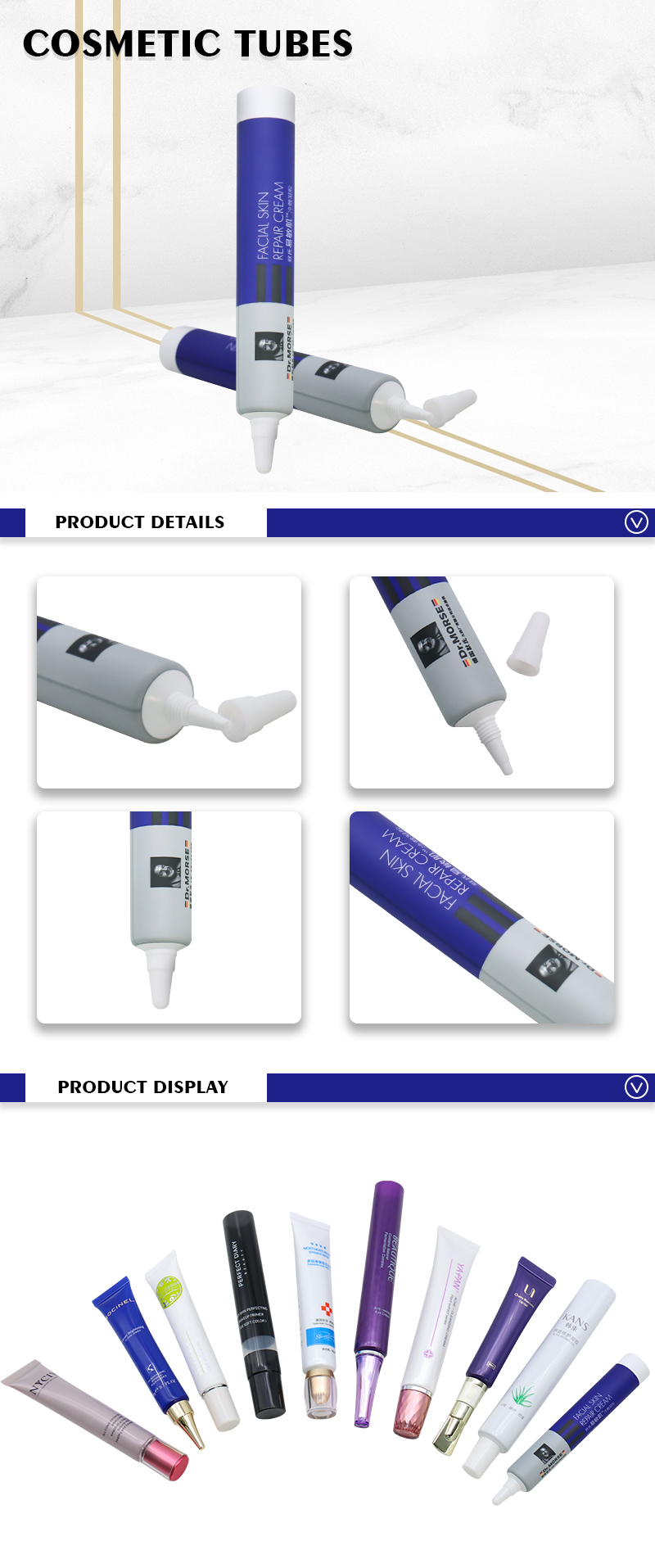 PE Plastic Facial Skin Repair Cream Tube With Needle Horn Cap