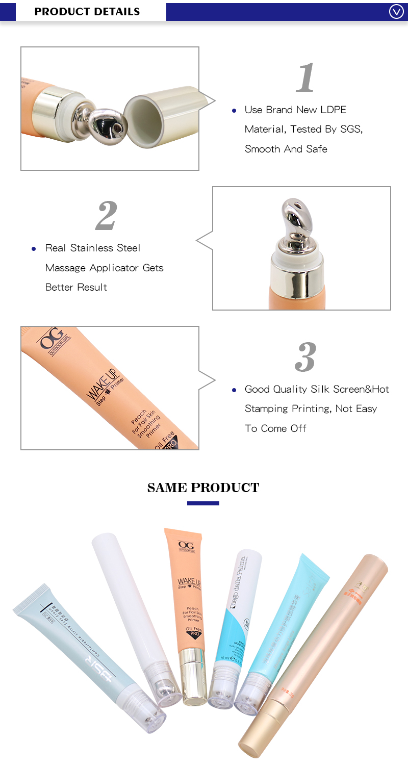 Luxury Orange Empty Plastic Eye Cream Squeeze Tube With Gold Applicator