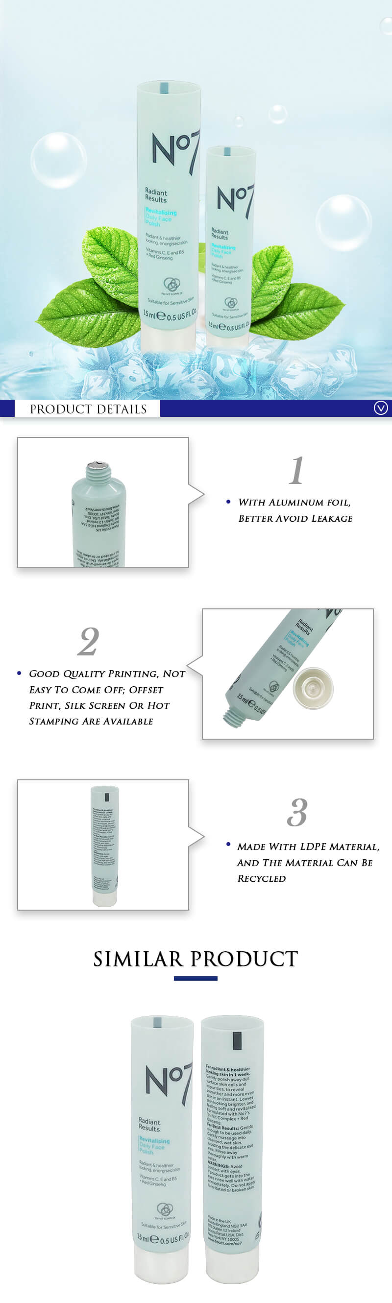 5g 20g Blue Small Cosmetic Tube Packaging With Customized Logo