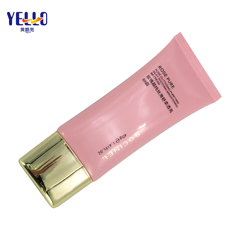 Pink Cosmetic Plastic Packaging Tube 40g With Gold Cap For BB Cream
