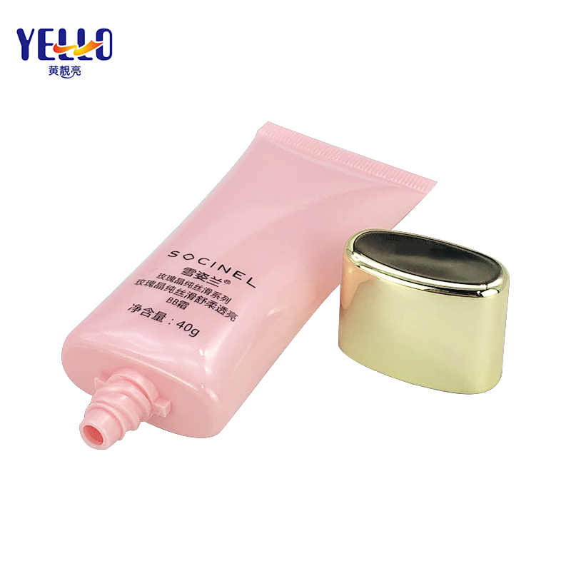 Pink Cosmetic Plastic Packaging Tube 40g With Gold Cap For BB Cream