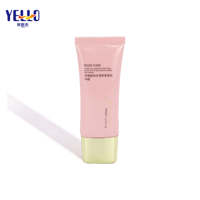Pink Cosmetic Plastic Packaging Tube 40g With Gold Cap For BB Cream