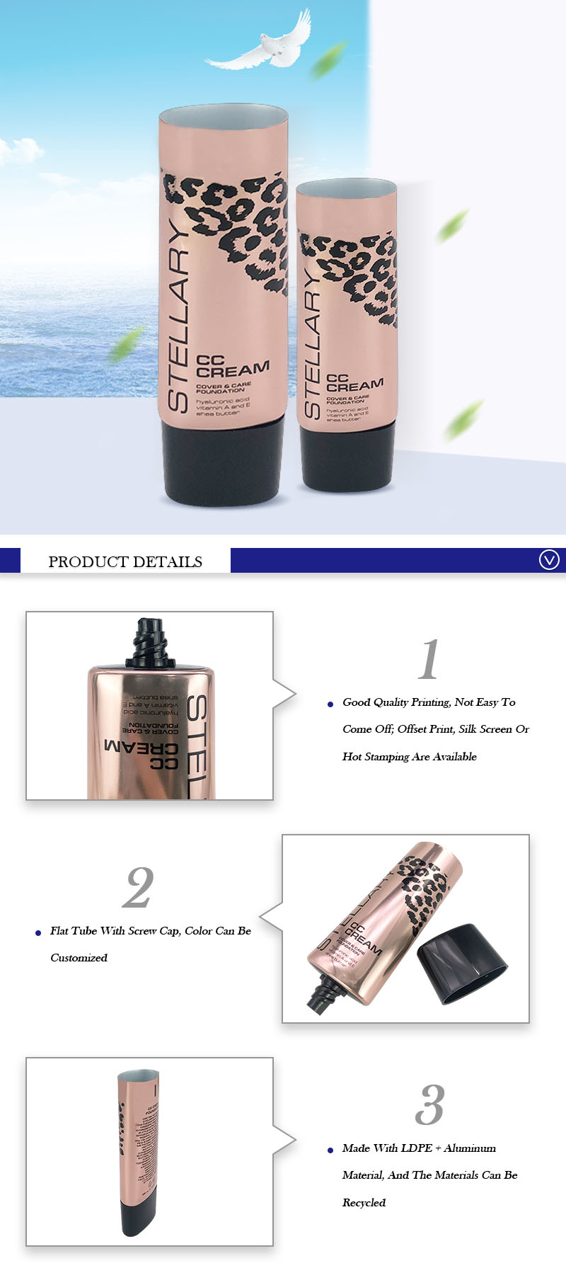 25ml Flat Cosmetic Tube Packaging Refillable Squeeze Tubes For BB Cream