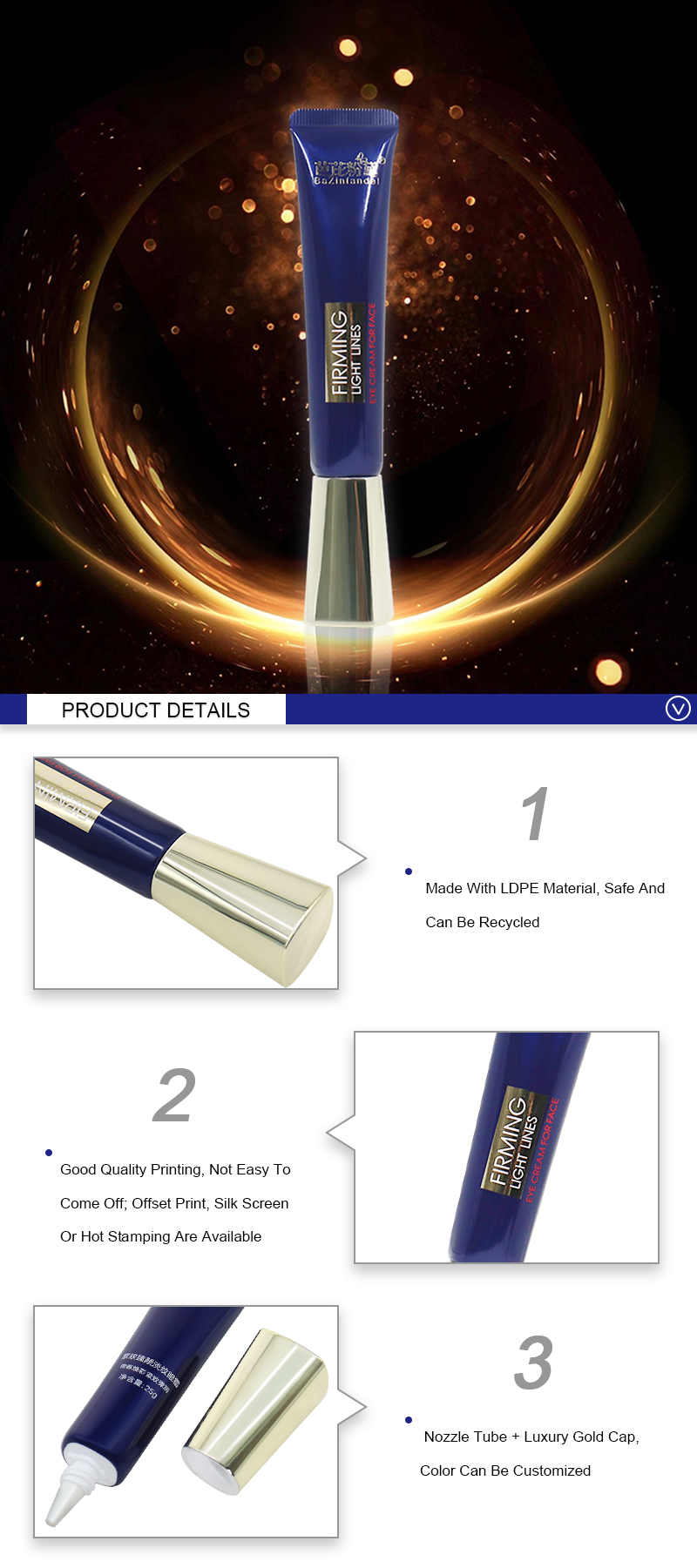 Blue Refillable Eye Cream Empty Plastic Cosmetic Soft Tubes 20ml